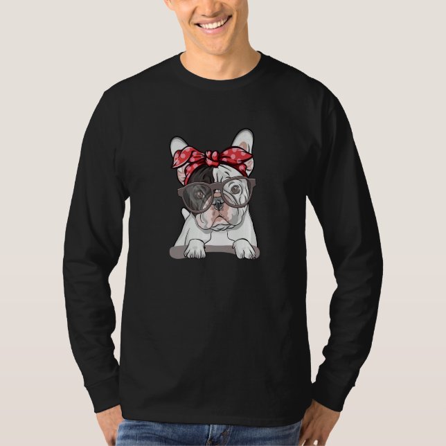 Cute English Bulldog Red Polka Dot Headband And Gl T Shirt (Framsida)