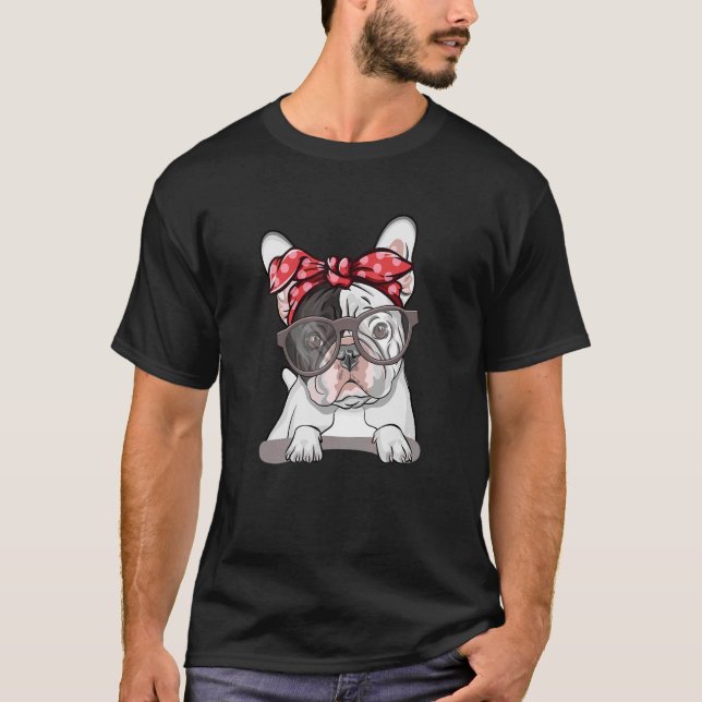 Cute English Bulldog Red Polka Dot Headband och GL T Shirt (Framsida)