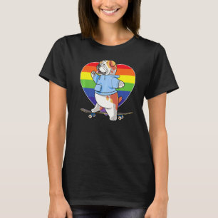 Cute English Bulldog Skateboarder Rainbow Heart Sk T Shirt