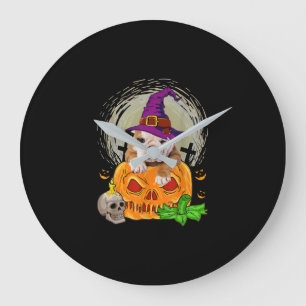 Cute English Bulldog Witch Pumpkin Halloween Hund Stor Klocka