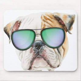 Cute english bulldog with sunglasses, underlig val musmatta