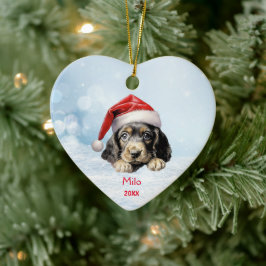 Cute English Cocker Spain Hund Santa Hat Art Julgransprydnad Keramik