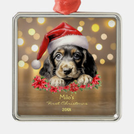 Cute English Cocker Spain Hund Santa Hat Art Julgransprydnad Metall