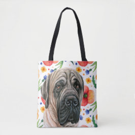Cute English mastiff with Red Poppy Flower Mönster Tygkasse