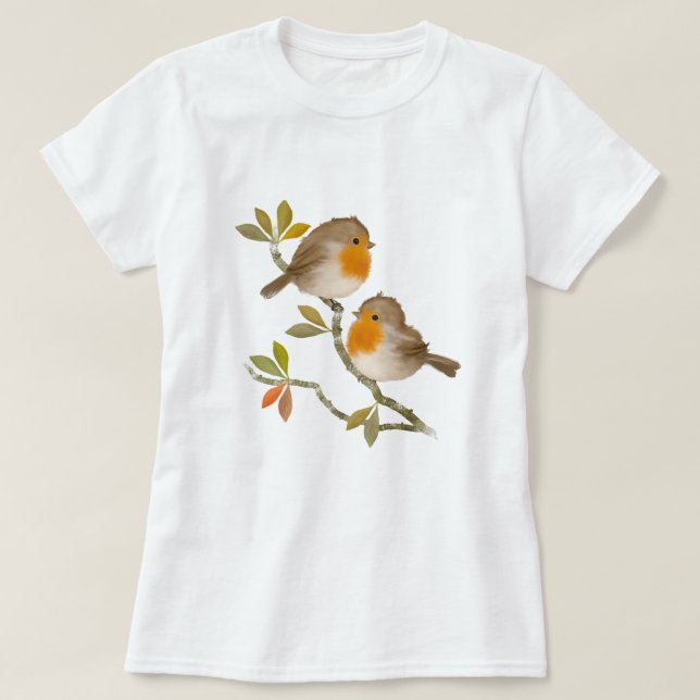 Cute English Robin Birds T shirt (Design framsida)