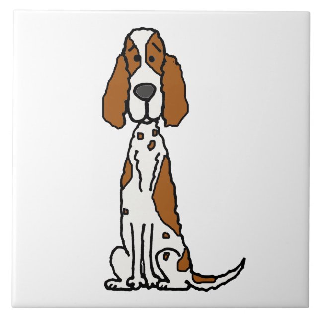 Cute English Setter Puppy-Hund, Tecknad Kakelplatta (Framsidan)