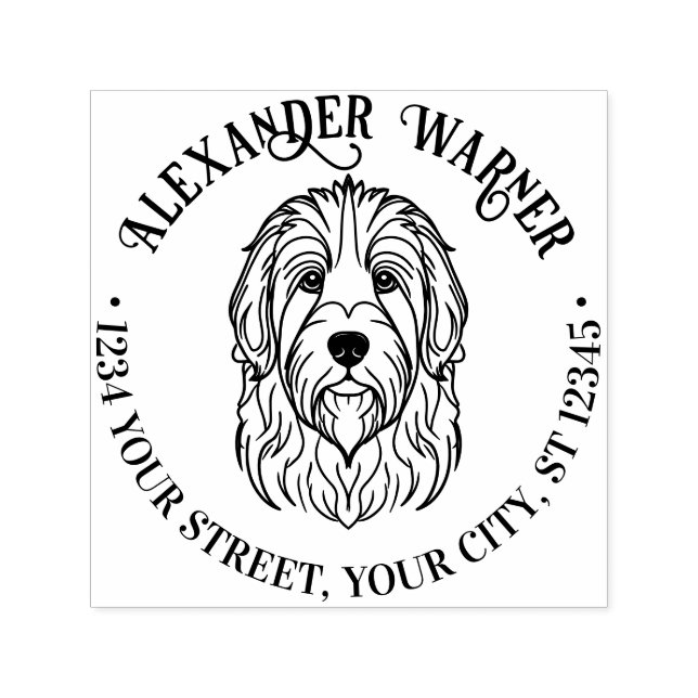 Cute English Sheepdog Head Namn Returadress Självfärgande Stämpel (Design)