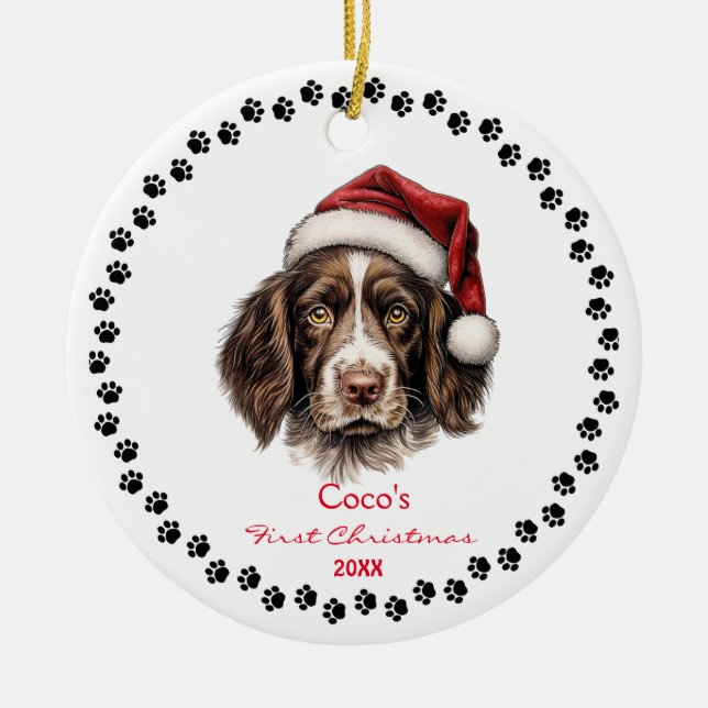 Cute English Springer Spain Hund Santa Hat Tass Julgransprydnad Keramik (Framsidan)