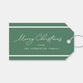 Cute, enkel grönt helgdag vågigt vitt linjer presentetikett