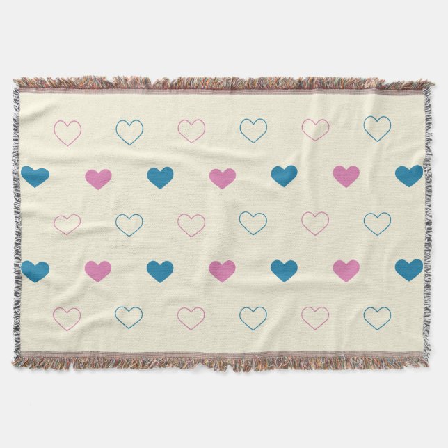 Cute Enkel Hjärtmönster blå rosa kräm Filt (Framsidan)
