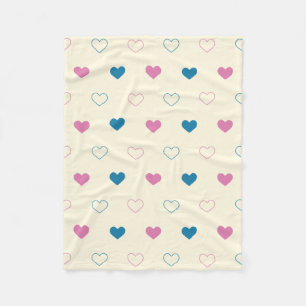 Cute Enkel Hjärtmönster blå rosa kräm Fleecefilt