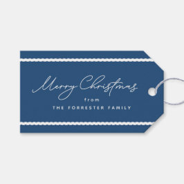 Cute, enkelt blått helgdag vågigt vitt linjer presentetikett