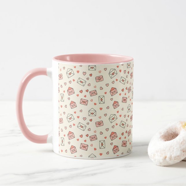 Cute Envelopes & Hearts Seamless Valentine Mugg (Med munk)