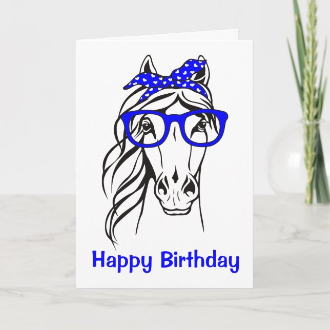Cute Equestrian Blue Western Funny Horse Birthday Kort (Framsida)