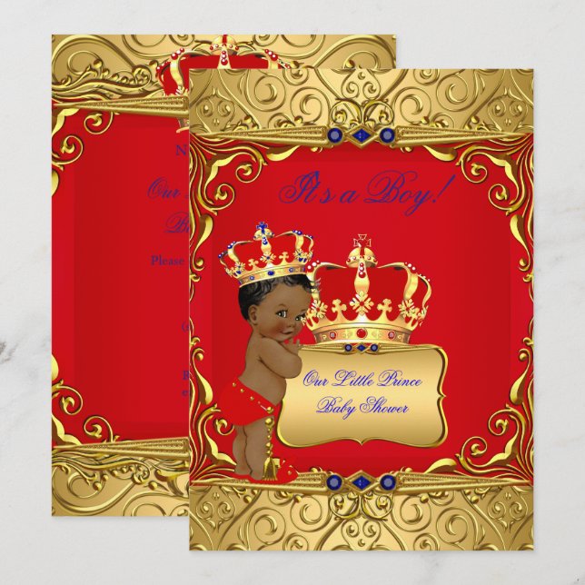 Cute Ethnic Baby Shower Boy Regal Red Royal Blue Inbjudningar (Fram/baksida)