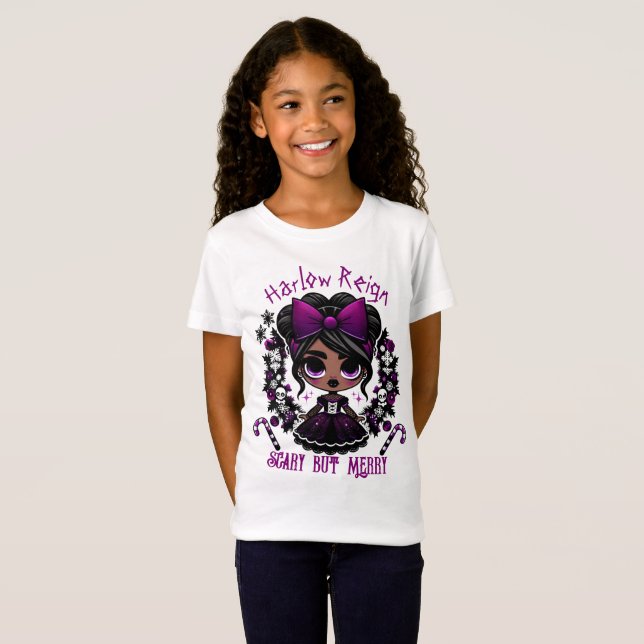 Cute Ethnic Goth Girl Lila Gothic Jul T Shirt (Hel framsida)