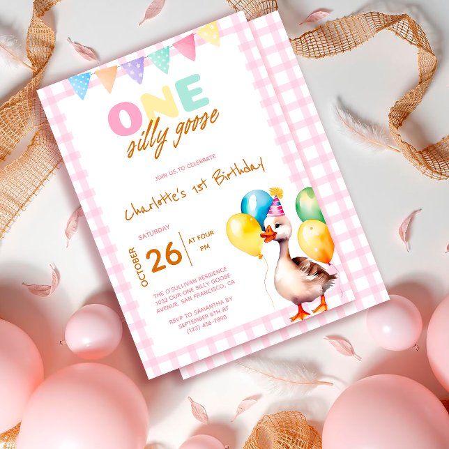 Cute Ett Fånig går på Rosa Play Girl 1 födelsedag Inbjudningar (Skapare uppladdad)