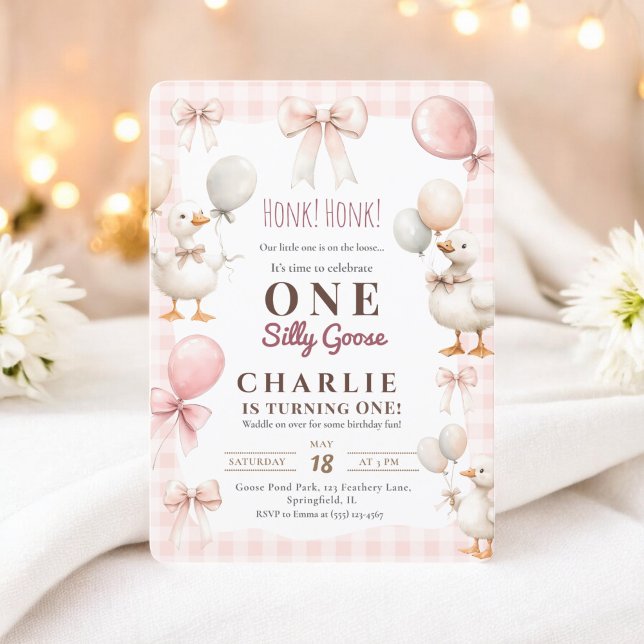 Cute Ett Fånig Goose Vattenfärgsfarm 1:a födelseda Inbjudningar (Cute One Silly Goose watercolor farm 1st Birthday Invitation)