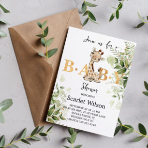 Cute Eucalipt Baby Giraffe Baby Shower Inbjudningar