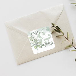 Cute Eucalyptus Löv Elegant Greenery Bröllop Fyrkantigt Klistermärke
