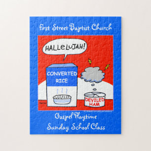 Cute Evangelical Christian Tecknad Church Kitchen Pussel