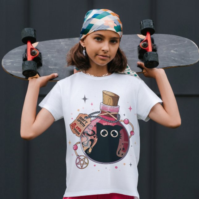 Cute Evil Cat Spirit som fångats i Rosa Potion Fla T Shirt (Skapare uppladdad)