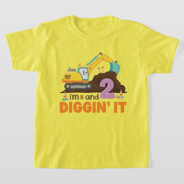 Cute Excavator I är 2 och demonterar IT-design T Shirt (Laydown)