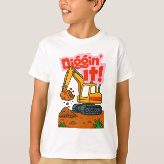 Cute Excavator Kids T-Shirt - "Diggin!"