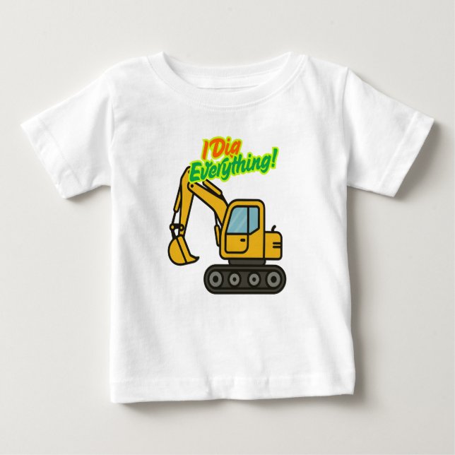 Cute Excavator Kids T-Shirt - "Jag Gräver allt!" (Framsida)