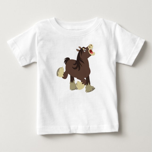 Cute Exuberant Tecknad Shire Horse Baby T-Shirt (Framsida)