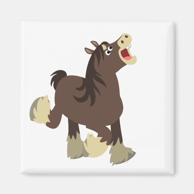 Cute Exuberant Tecknad Shire Horse Magnet (Framsidan)