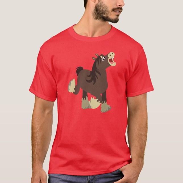 Cute Exuberant Tecknad Shire Horse T-Shirt (Framsida)