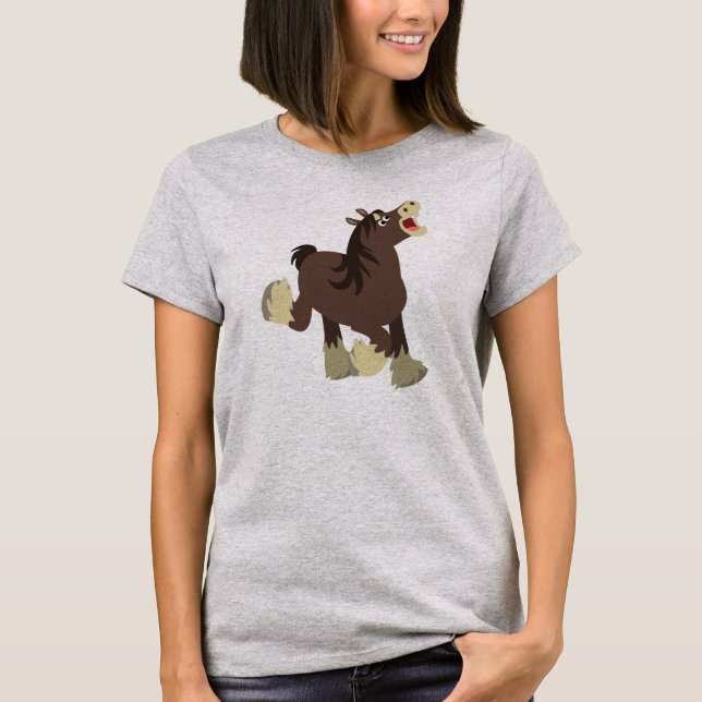 Cute Exuberant Tecknad Shire Horse Women T-Shirt (Framsida)