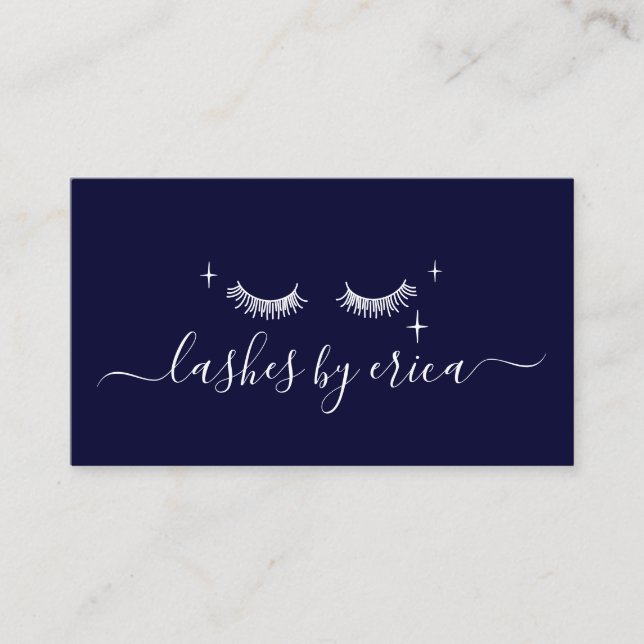 Cute Eyelash Extensions Lash Makeup Artist Navy Visitkort (Framsida)