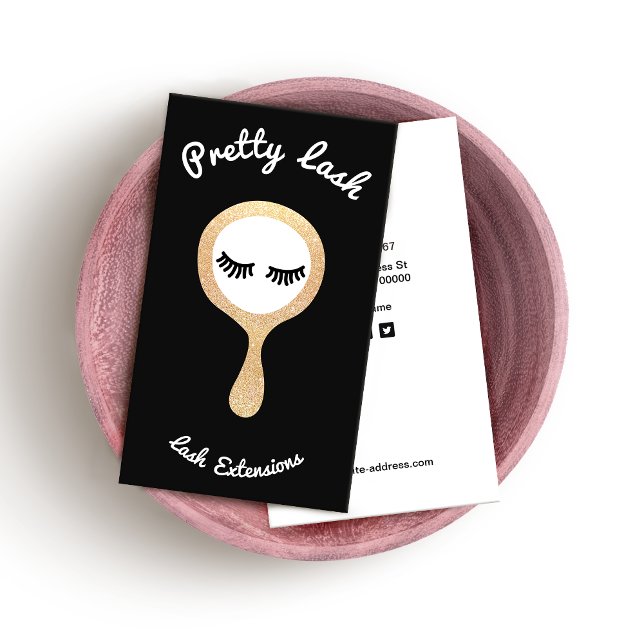 Cute EyeLash Lash Extensions Guld Glitter Spegel Visitkort (Skapare uppladdad)