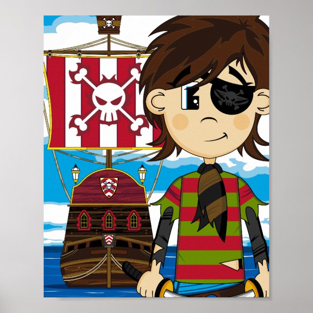 Cute Eyepatch Pirat och Frakt Poster Skriv ut (Framsidan)