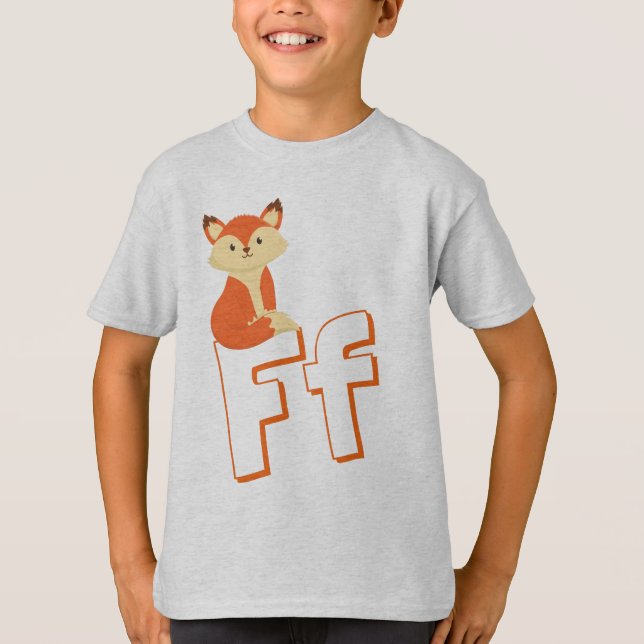 Cute F for Fox - Kids ABCD English Alphabet T Shirt (Framsida)