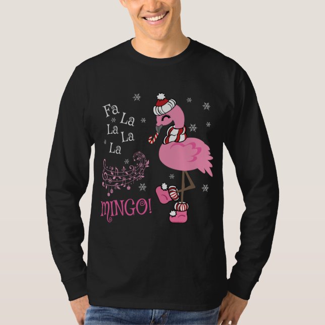 Cute Fa La MINGO Candy cane Julflamingo T Shirt (Framsida)
