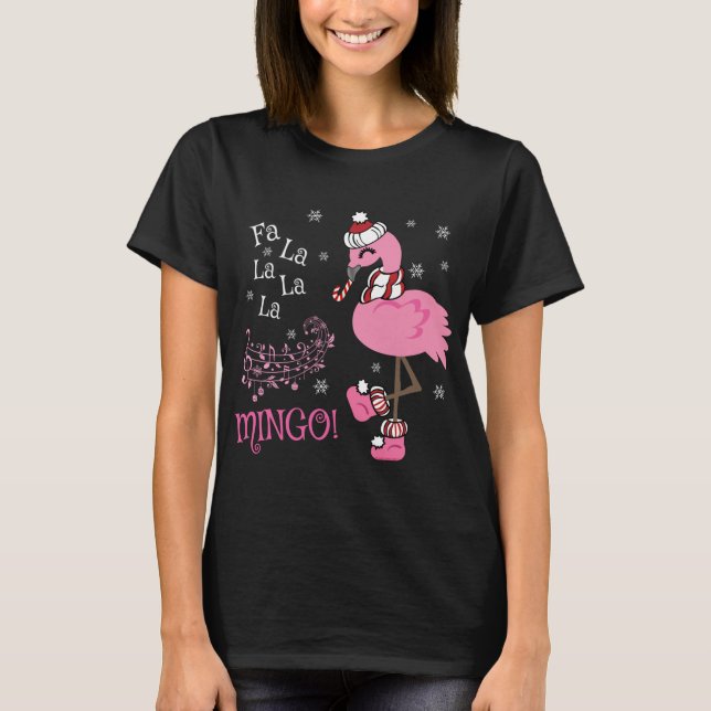 Cute Fa La MINGO Candy cane Julflamingo T Shirt (Framsida)