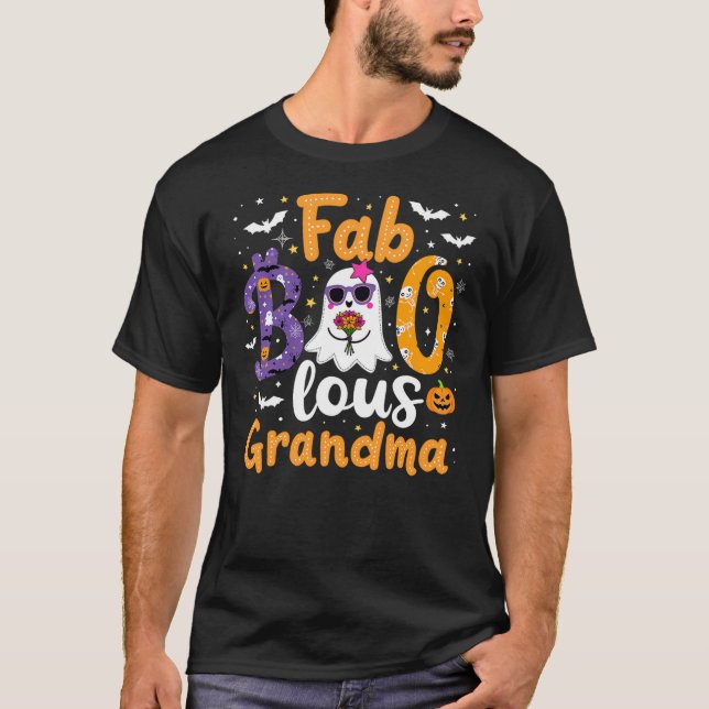 Cute Faboolous Grandma Ghost Bat Funny Halloween C T Shirt (Framsida)