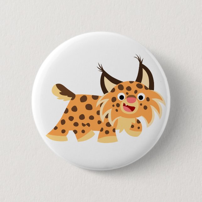 Cute Facetious Tecknad Bobcat Button Badge Knapp (Framsida)
