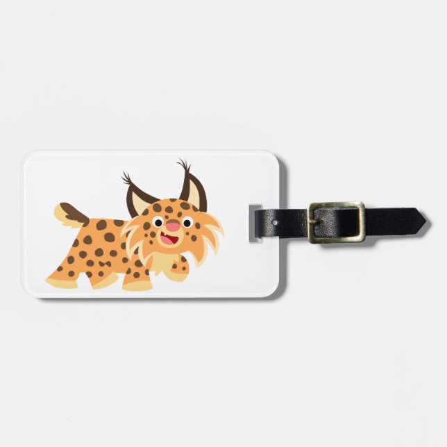 Cute Facetious Tecknad Bobcat Luggage Tag Bagagebricka (Horisontell Framsida)