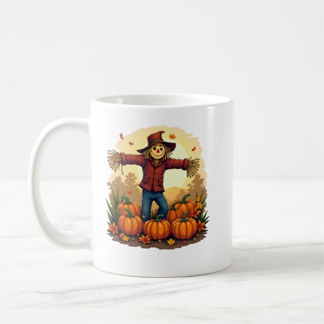 Cute Fågelskrämma Fall Harvest Pumpkin Patch Tee Kaffemugg (Vänster)