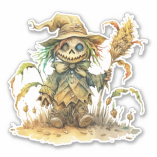 Cute fågelskrämma, Halloween Pumpkin, Sticker Klistermärken