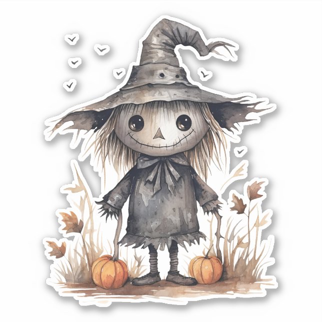 Cute fågelskrämma, Halloween Pumpkin, Sticker Klistermärken (Framsida)
