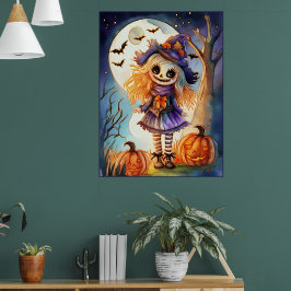 Cute Fågelskrämma i Spooky Skogen. Poster