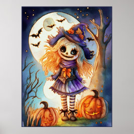Cute Fågelskrämma i Spooky Skogen. Poster