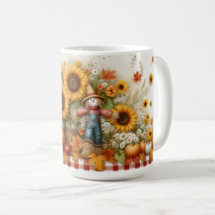 Cute Fågelskrämma med pumpor och blommor Kaffemugg