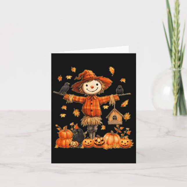 Cute Fågelskrämma Pumpkin Thanksgiving Halloween F Kort (Framsida)
