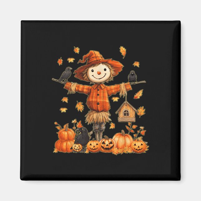 Cute Fågelskrämma Pumpkin Thanksgiving Halloween F Magnet (Framsidan)